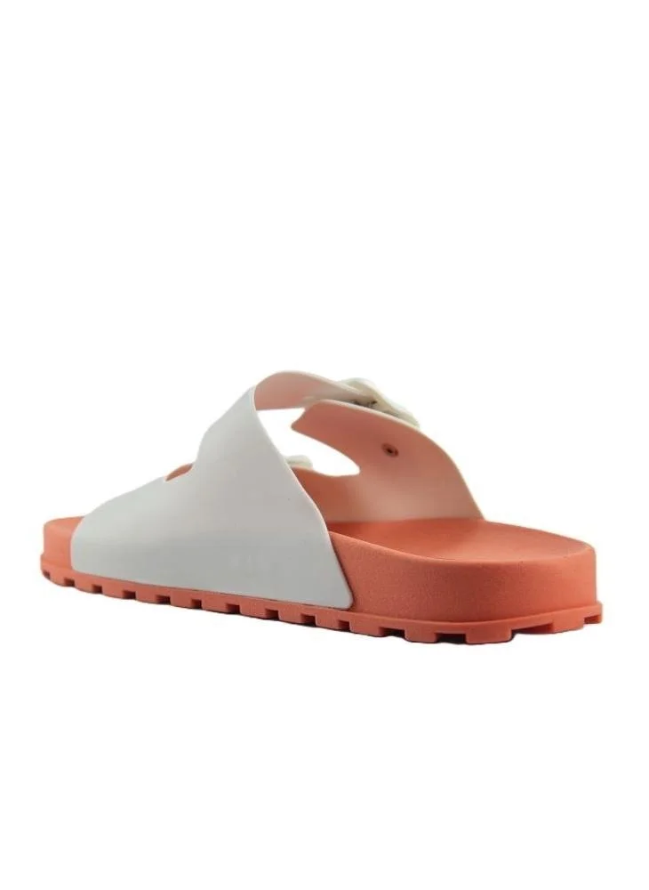 Voices Orange-Off White-Off White Folk Women'S Birken Style Sandal With Adjustable Strap - Orange/White for Women | Best Price UAE