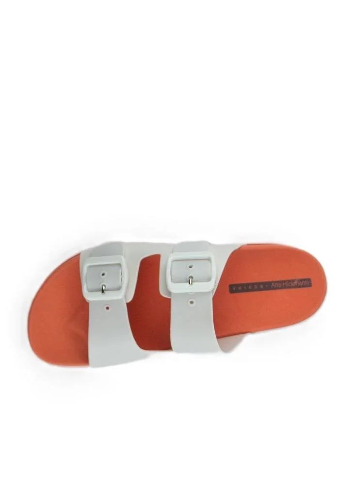 Voices Orange-Off White-Off White Folk Women'S Birken Style Sandal With Adjustable Strap - Orange/White for Women | Best Price UAE