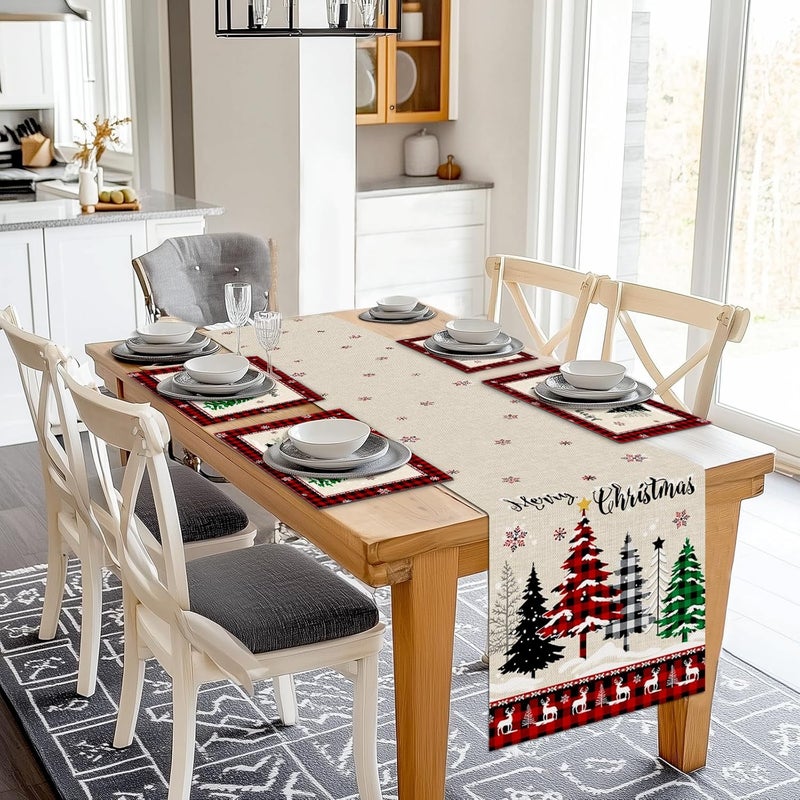 Bonhause Christmas Trees Merry Xmas Placemats Set of 4 12x18 Inch Red Buffalo Plaid Xmas Snowflake Kitchen Dinning Table Mats Washable Place Mats for Indoor Outdoor Home Party Decor - Image 5