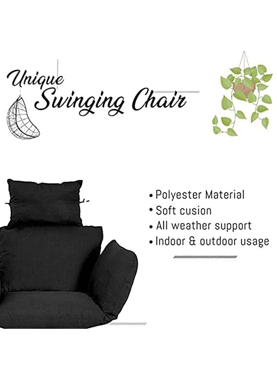 ANAND INDIA GROUPS ANAND INDIA GROUPS Polyester Designer Cushion for Hanging Swing Chair for Outdoor Egg Swing ChairGarden Swing Seat Padded Pillow Cushion Black  - Image 3