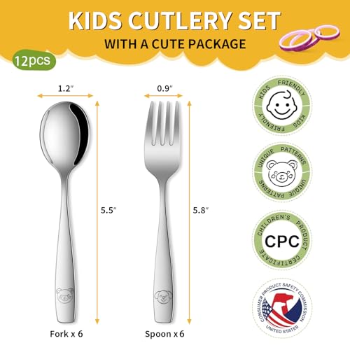 DEHOV Toddler Eating Utensils Set,Set Of 12 Food Grade Stainless Steel Silverware Sets For Kids,Dishwasher Safe Children Small Metal Spoons And Forks Flatware Sets - Image 2
