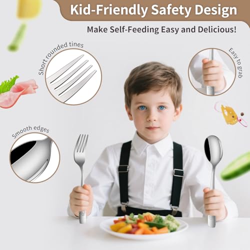 DEHOV Toddler Eating Utensils Set,Set Of 12 Food Grade Stainless Steel Silverware Sets For Kids,Dishwasher Safe Children Small Metal Spoons And Forks Flatware Sets - Image 3