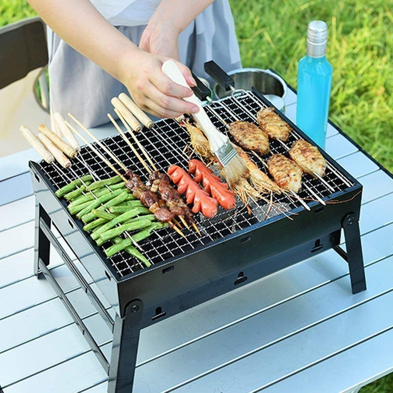 SHULABH CREATIVE Shulabh Creative Folding Portable Outdoor Barbeque Charcoal BBQ Grill Oven Black Carbon Steel Black  - Image 4