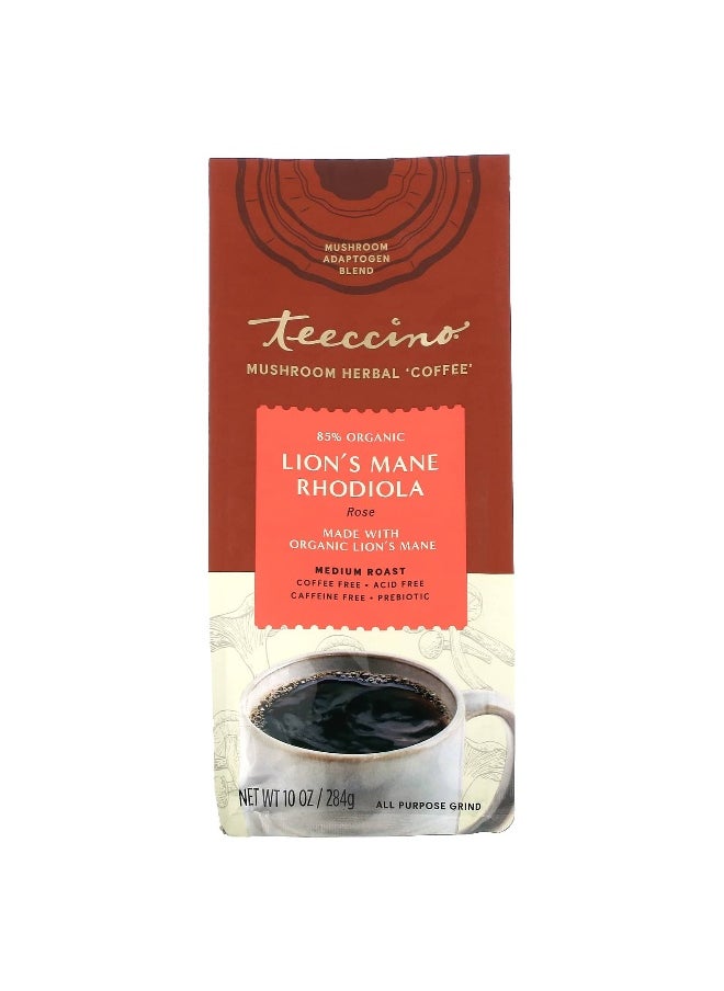teeccino - Teeccino, Mushroom Herbal Coffee, Lion's Mane Rhodiola, Medium Roast, Caffeine Free, 10 oz (284 g) - Image 1