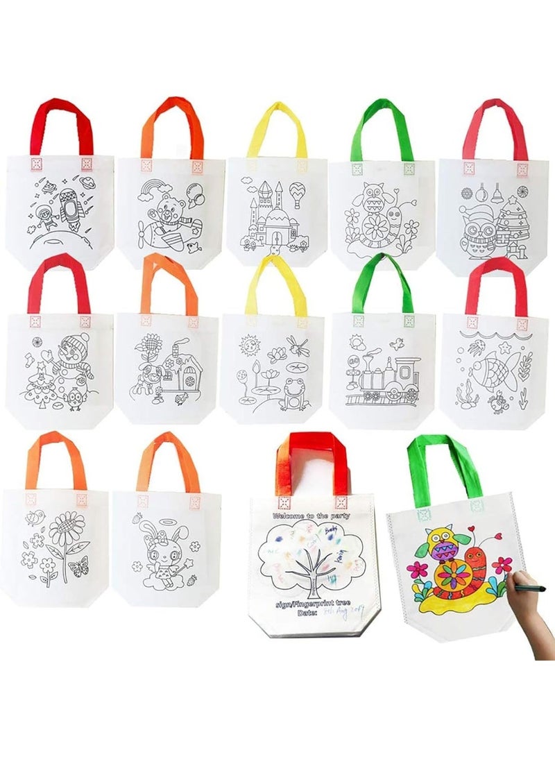 HZYH 12 Pack Reusable Non-Woven Party Favor Bags with Printed Outlines, Eco-Friendly Gift Bags for Events and Group Activities (Random Colors) - Image 1