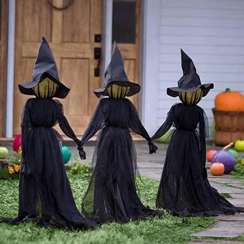 woobles Halloween Witch Decorations, Holding Hands Waterproof Glowing Stakes, Sound-Activated Sensor Light UP Witches, Life Size Scary Decor for Outside Yard Lawn Garden Party (1), Black - Image 1