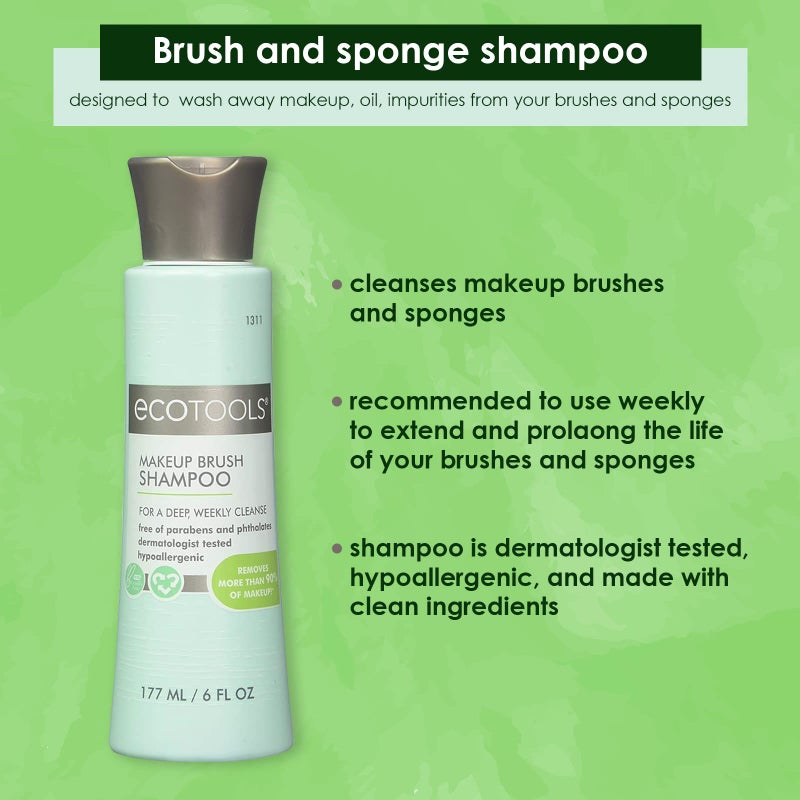 Ecotools Cruelty Free and Eco Friendly Makeup Brush Cleansing Shampoo, 6 Ounce; Wash Away Surface Makeup, Oil, and Impurities from Brushes (Pack of 2) - Image 4