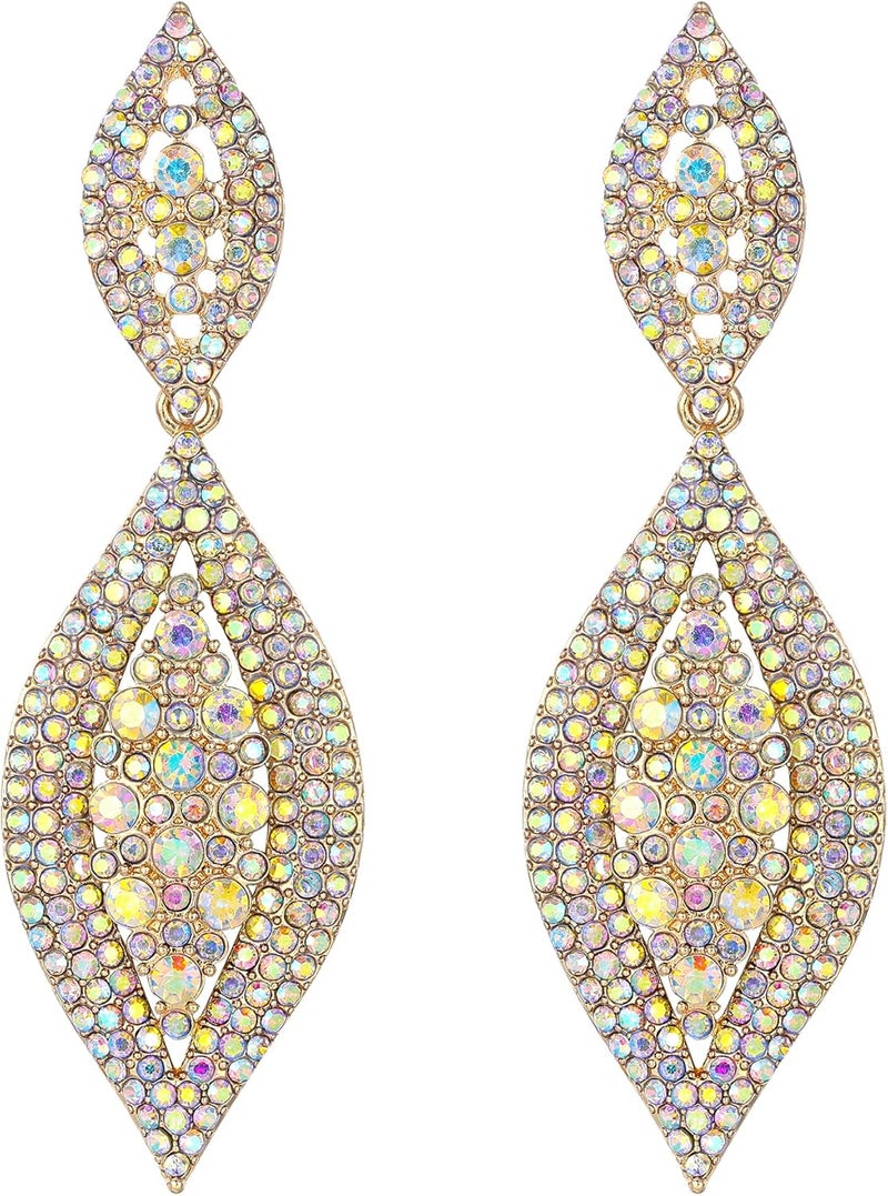 Flyonce Women's Rhinestone Crystal Wedding Bridal 2 Leaf Drop Dangle Chandelier Earrings - Image 1