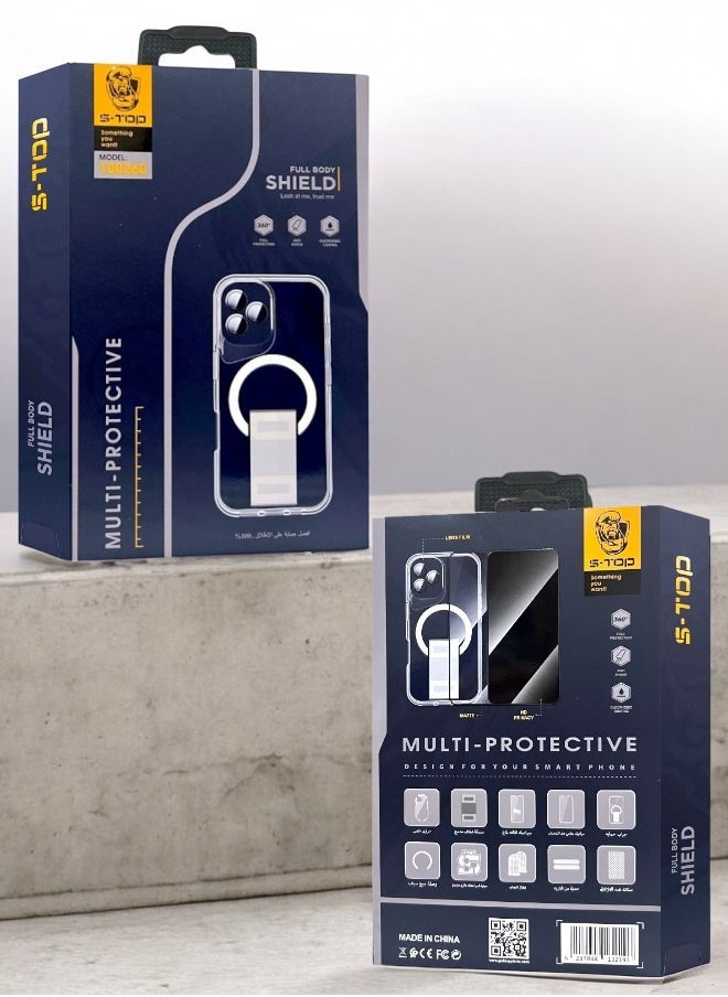 S-TOP - New full protection package for iPhone 16 Plus, with a case that supports wireless charging (MagSafe) and a grip with a wonderful and unique design for the case, full protection for your device against scratches and falls, the original package from S-TOP - Image 1