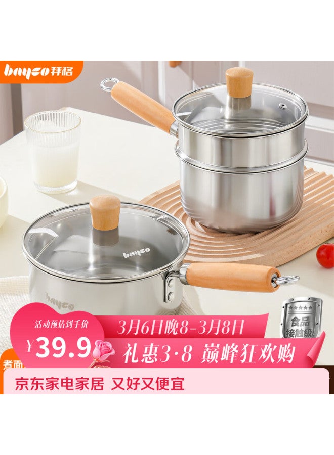 Bayco 18cm Stainless Steel Baby Food Milk Pot Multi-purpose Small Milk Pot Instant Noodle Pot Gas And Induction Cooker Compatible Bg8746 - Image 1