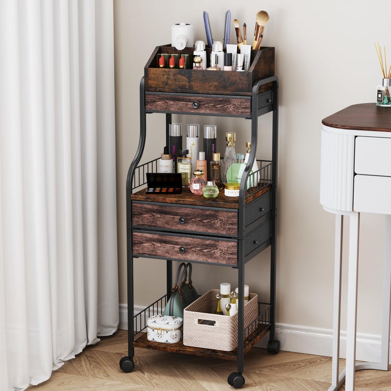 HapiRm Floor Makeup Organizer Storage Vanity Skincare Make Up Organizers and Storage with Drawers Cosmetics Display Cases Holder for Skin Care Nail Polish Perfume Makeup Brush - Image 2
