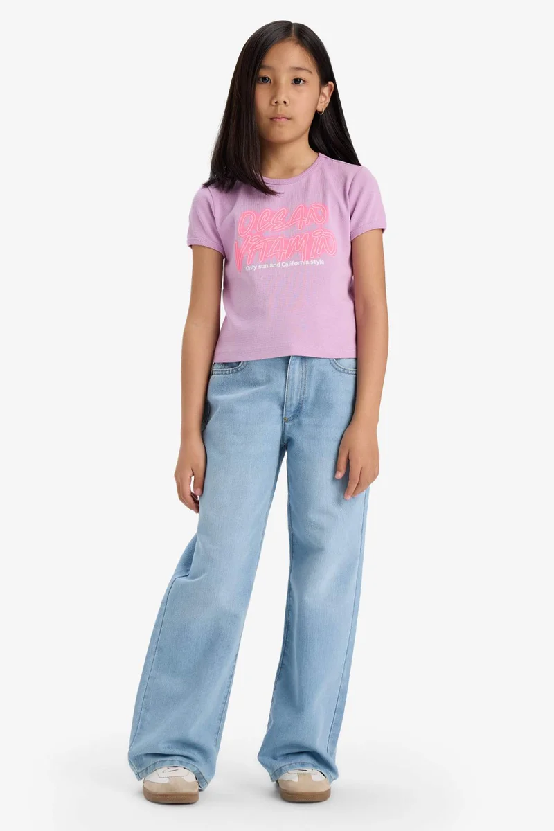 ديفاكتو Girl Fitted Crew Neck Basic Rib T-Shirt