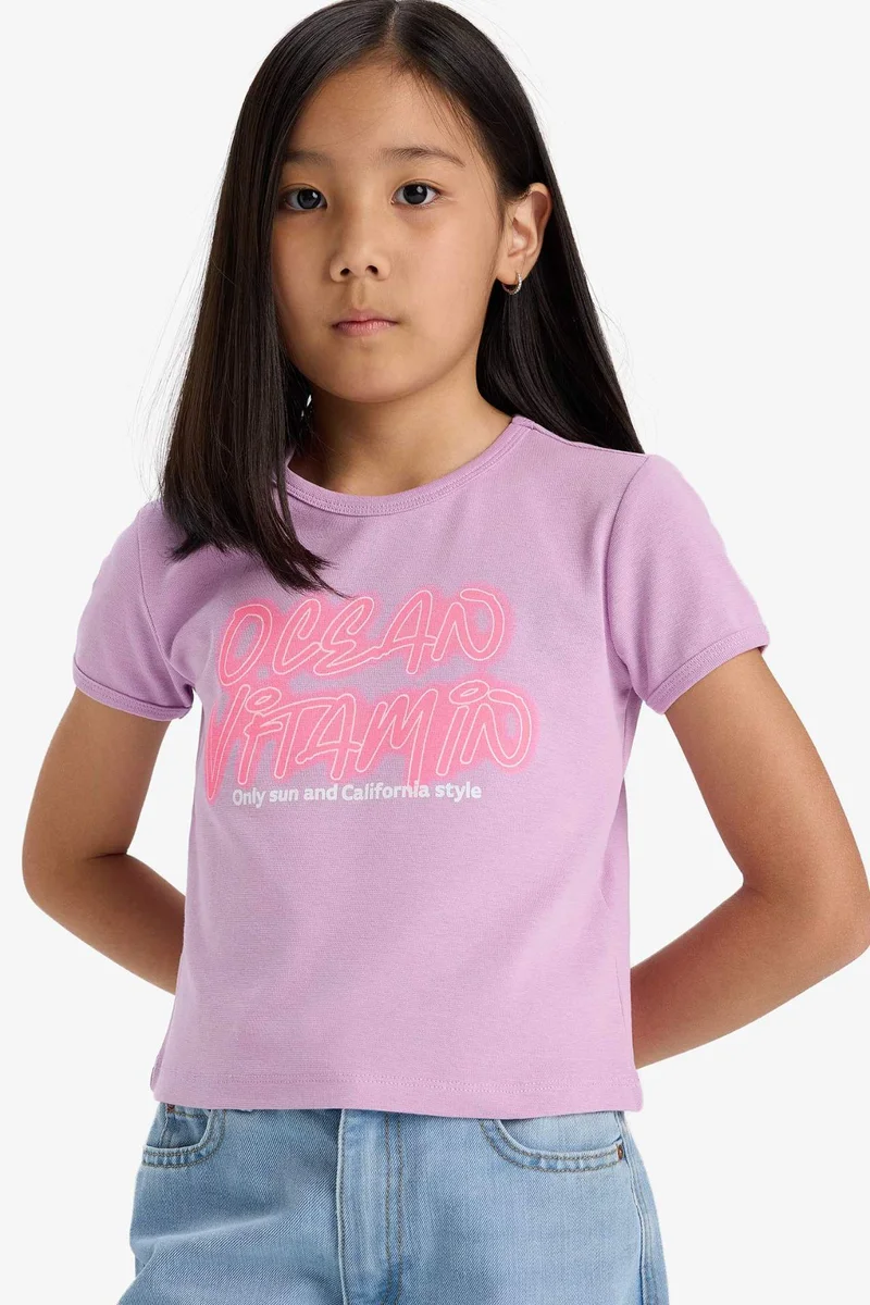 ديفاكتو Girl Fitted Crew Neck Basic Rib T-Shirt