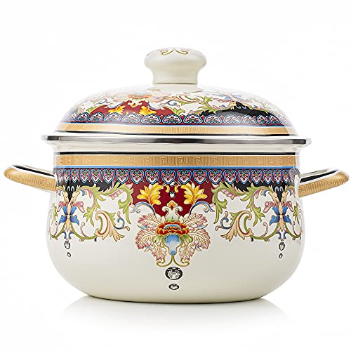 OLYTARU Retro Flower Enamel Stockpot with Lid,Stockpots for Cooking (5L-Mysterious Flower) - Image 1