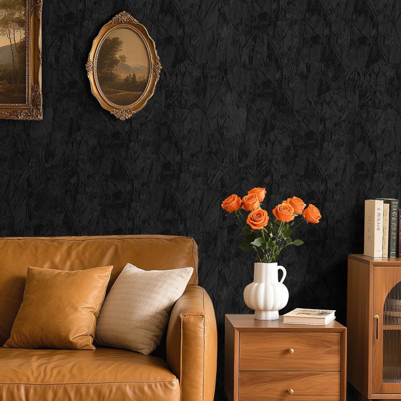 HelloWall Self Adhesive Velvet Wallpaper Black Soft Velvet Fabric Wallpaper 17.7"x80" Wrinkled Textured Felt Fabric Wall Paper Peel and Stick Black Flocking Liner Paper for Drawer Jewelry Removable - Image 3