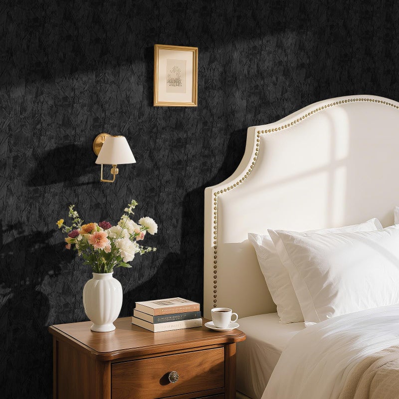 HelloWall Self Adhesive Velvet Wallpaper Black Soft Velvet Fabric Wallpaper 17.7"x80" Wrinkled Textured Felt Fabric Wall Paper Peel and Stick Black Flocking Liner Paper for Drawer Jewelry Removable - Image 2