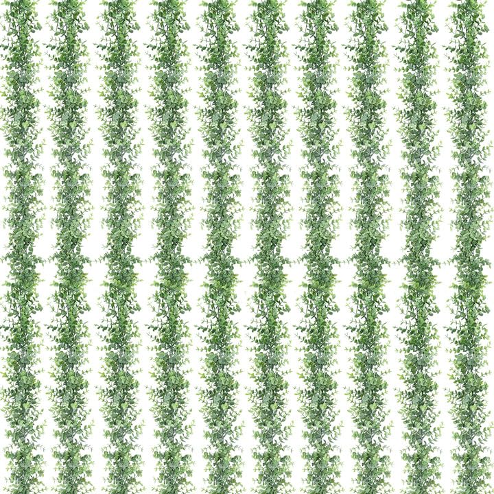 Dolicer 10 Pack Eucalyptus Garland  60FT Faux Eucalyptus Greenery Garland  Artificial Eucalyptus Leaves Vine  Fake Hanging Eucalyptus Garlands Wedding Backdrop Arch Wall Table Party Decor (Grey Green) - Image 1