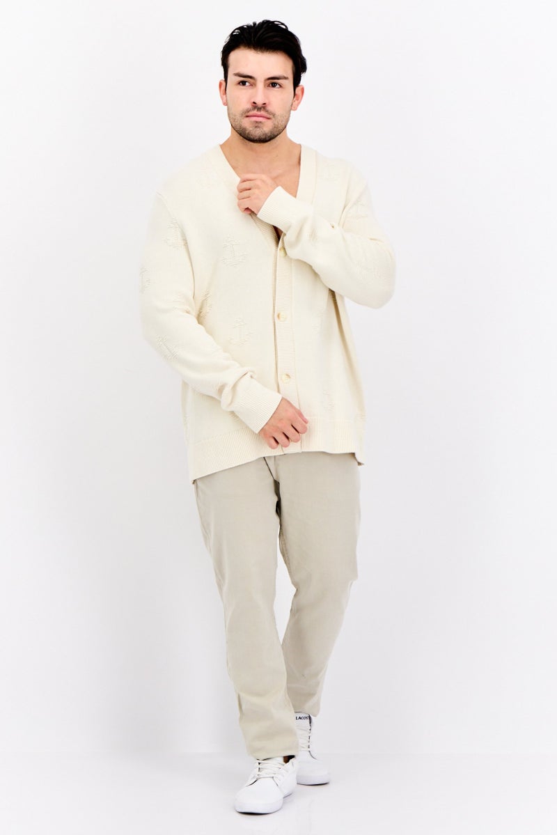 NAUTICA Men V-Neck Knitted Cardigan, Beige - Image 3