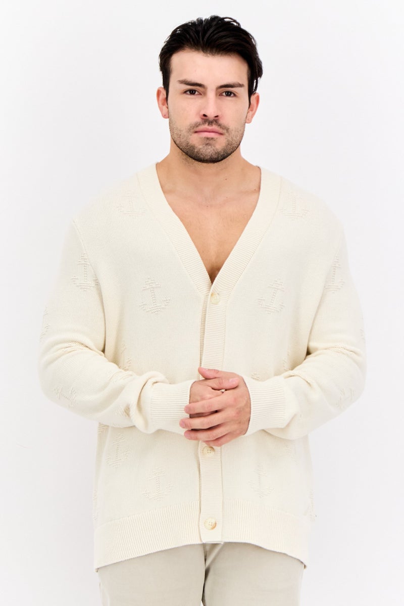 NAUTICA Men V-Neck Knitted Cardigan, Beige - Image 1