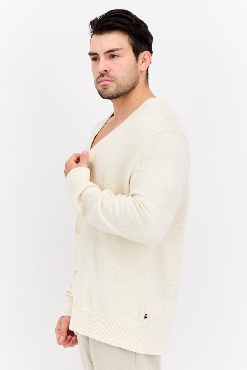 NAUTICA Men V-Neck Knitted Cardigan, Beige - Image 4