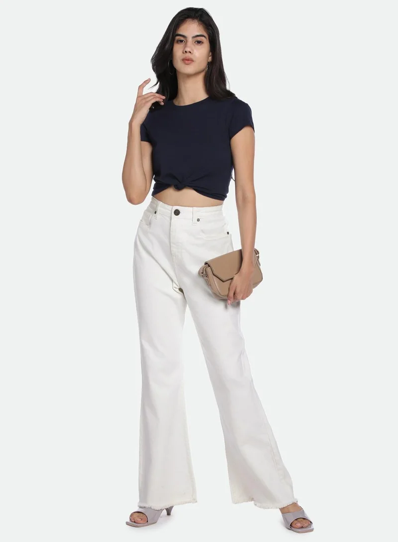 Dennis Lingo Women's White Denim Solid Pattern Full Length Bootcut Jeans