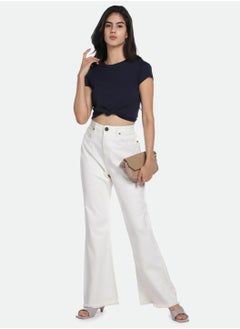 Dennis Lingo White Bootcut Jeans for Women - Denim Twill, Solid, Mid-Rise, Full Length, Button & Zip, Casual  - Image 5