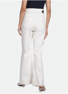 Dennis Lingo White Bootcut Jeans for Women - Denim Twill, Solid, Mid-Rise, Full Length, Button & Zip, Casual  - Image 3