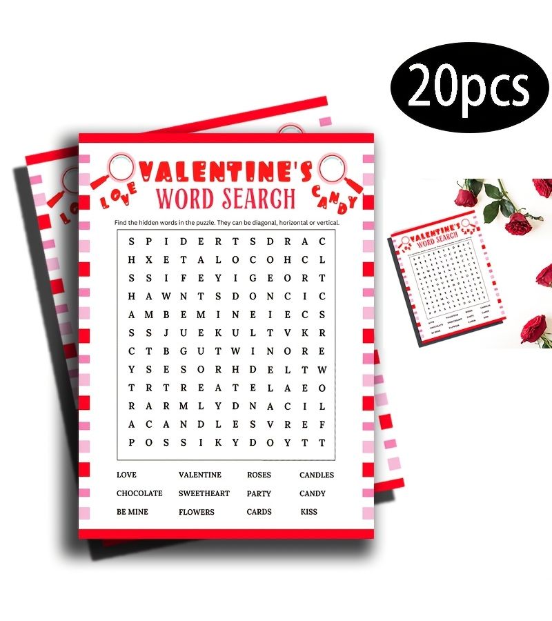 20pcs Valentine Word Search Cards Fun English Love Themed Party Activities for Couples Romantic Holiday Gift - Image 1