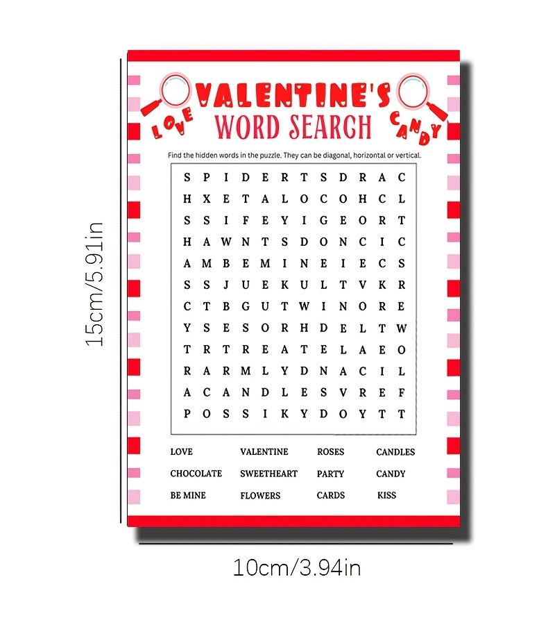 20pcs Valentine Word Search Cards Fun English Love Themed Party Activities for Couples Romantic Holiday Gift - Image 2