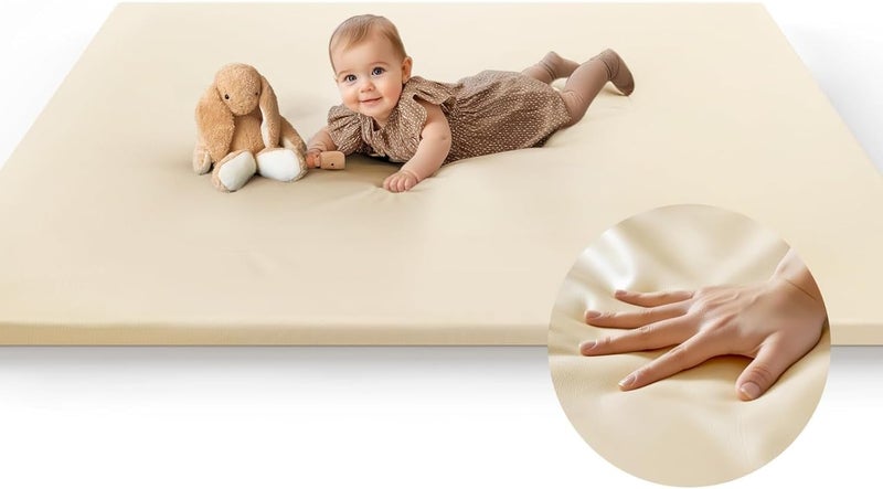 Baby Foam Mat - Thick Soft Non-Toxic Vegan Leather Play Mat, Waterproof, 120x120CM - Image 1