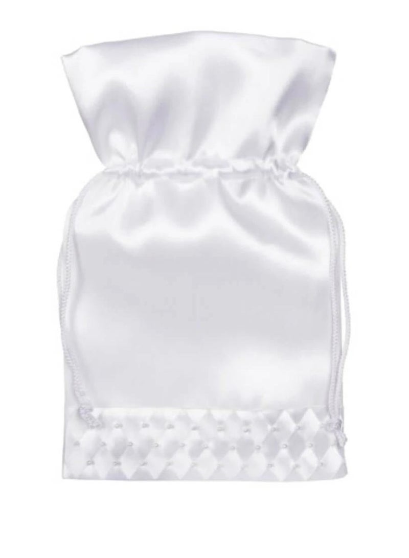 حقيبة برباط زفاف من الساتان بيضاء مع لؤلؤة مقاس 7 × 10 بوصات - Image 1