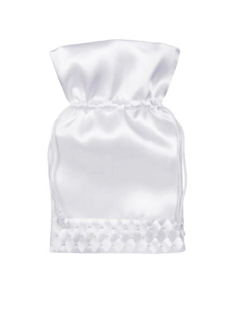 حقيبة برباط زفاف من الساتان بيضاء مع لؤلؤة مقاس 7 × 10 بوصات - Image 3
