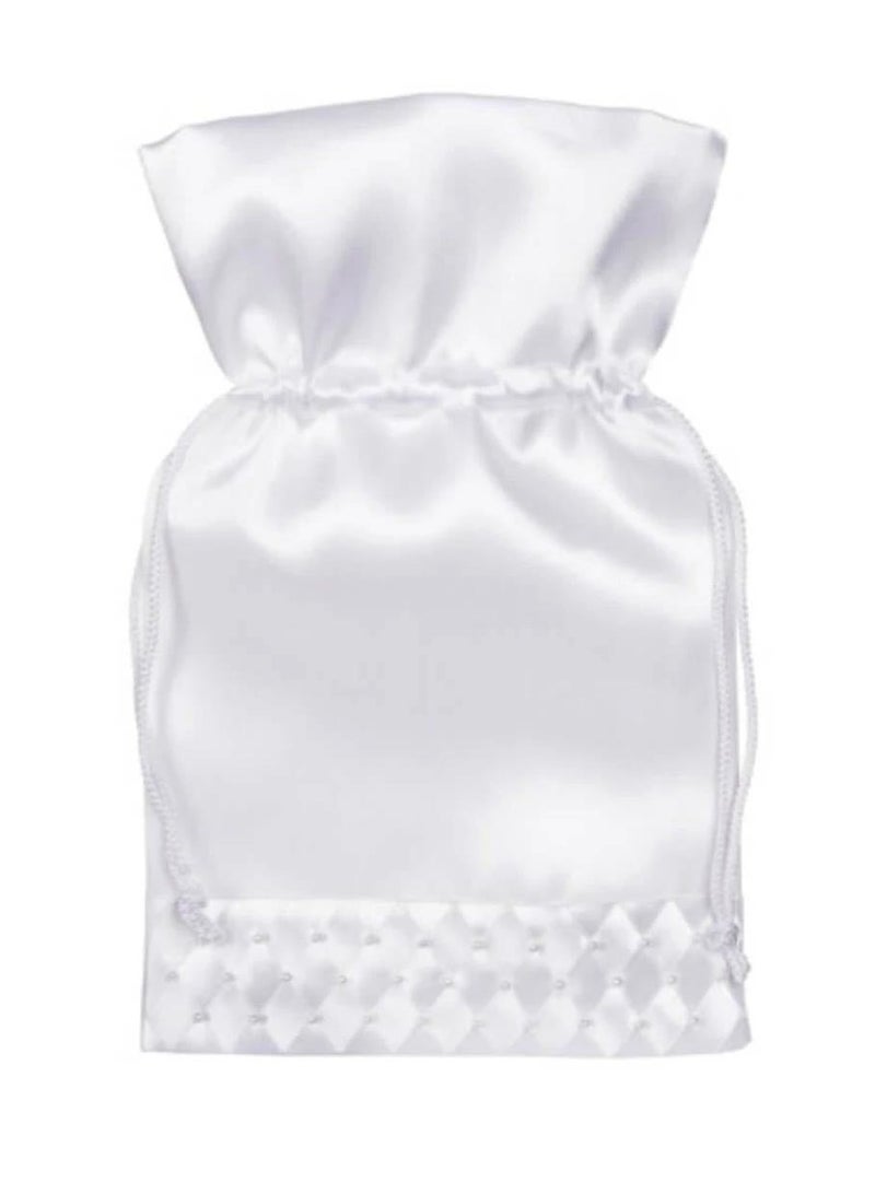 حقيبة برباط زفاف من الساتان بيضاء مع لؤلؤة مقاس 7 × 10 بوصات - Image 2