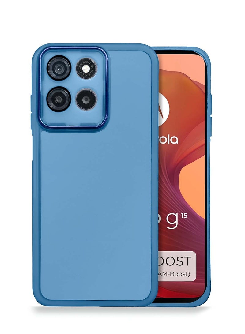 Wtech Motorola Moto G15 4G 2025 Soft Transparent TPU Silicone Ultra Thin Phone Stylish Electroplated Camera Border Back Case Cover - Blue