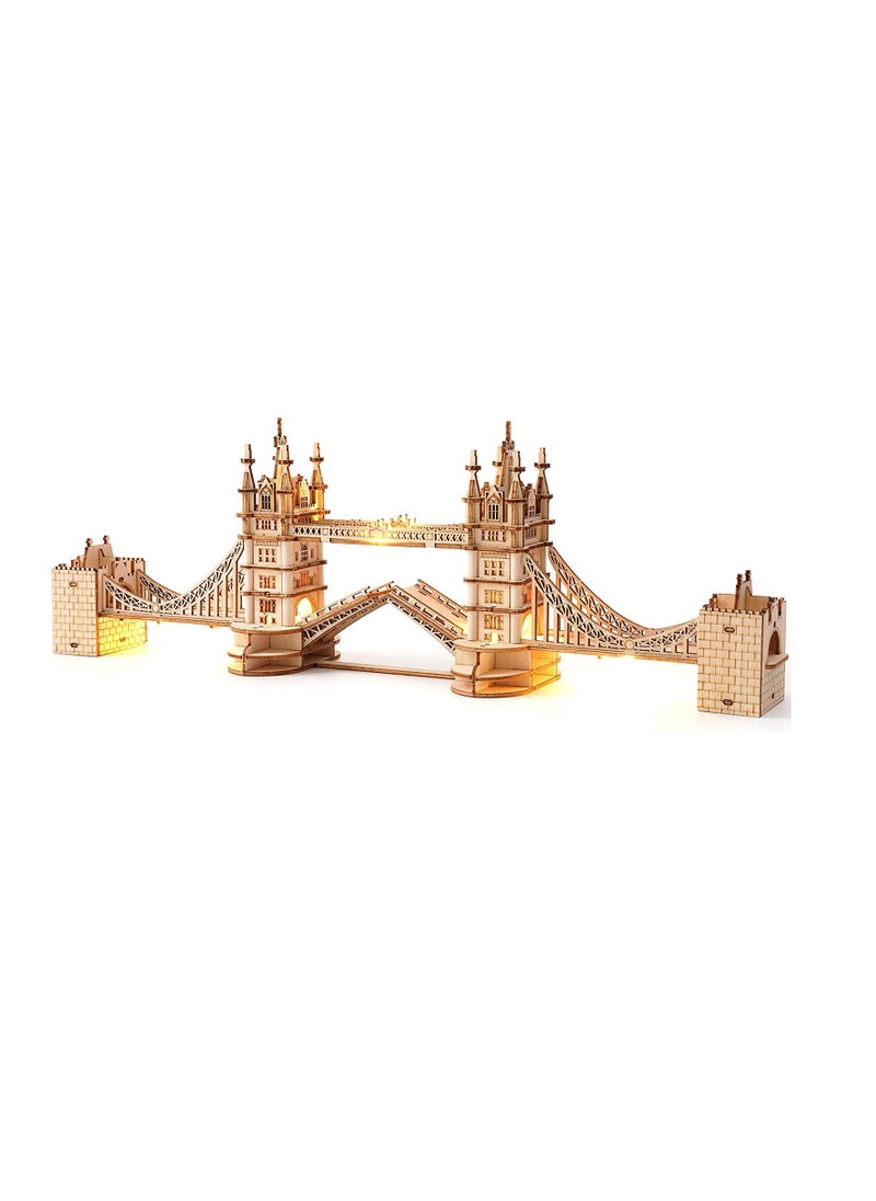 Generic - 3D Puzzles for Adults, Wooden Tower Bridge Craft Kit with LED, for Teens - Image 1
