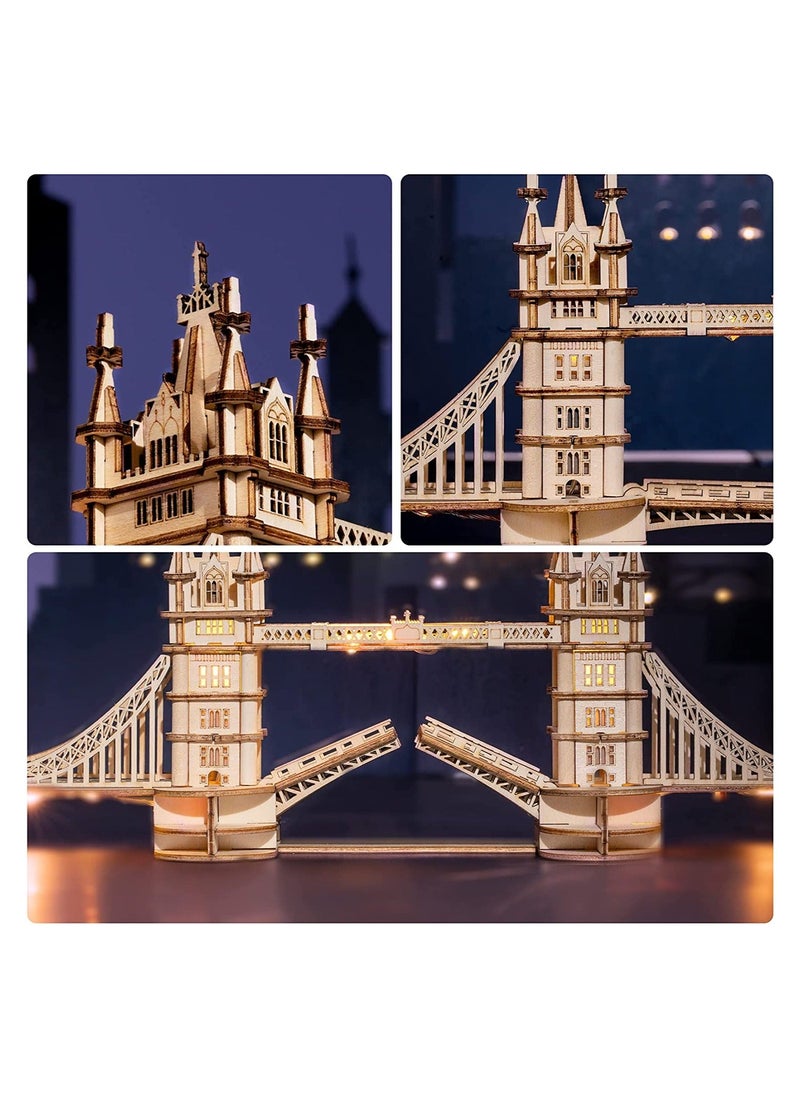 Generic - 3D Puzzles for Adults, Wooden Tower Bridge Craft Kit with LED, for Teens - Image 1
