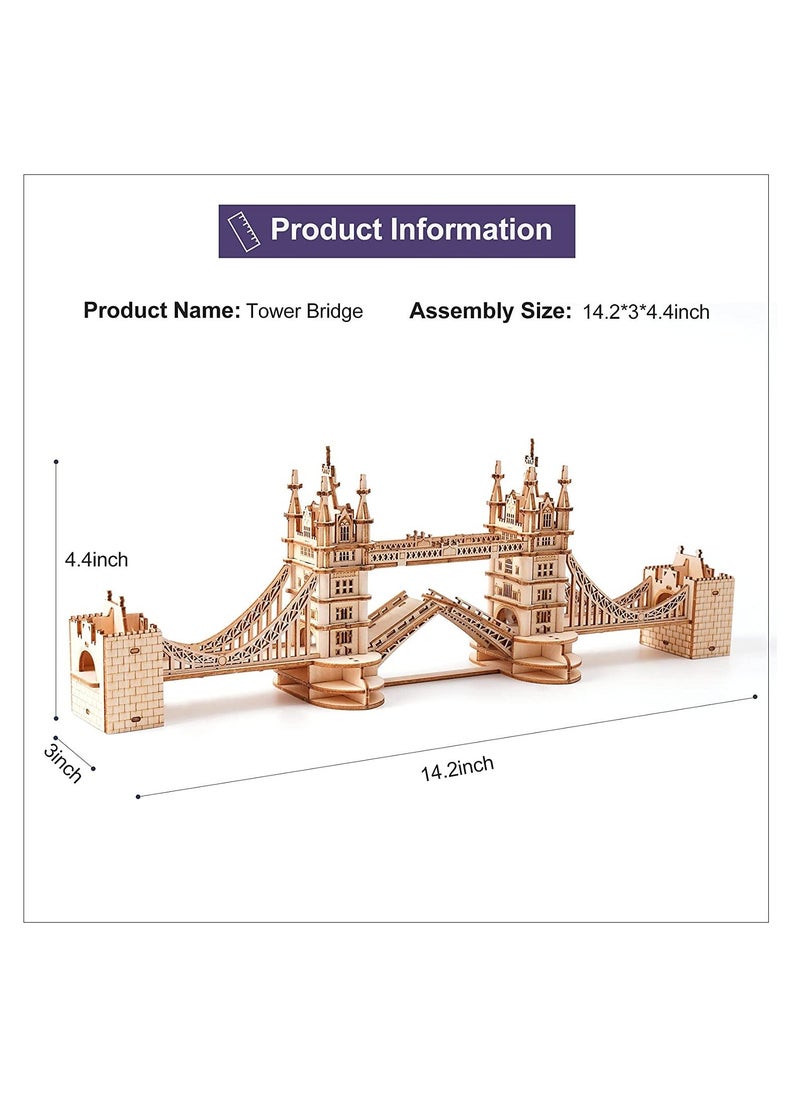 Generic - 3D Puzzles for Adults, Wooden Tower Bridge Craft Kit with LED, for Teens - Image 1