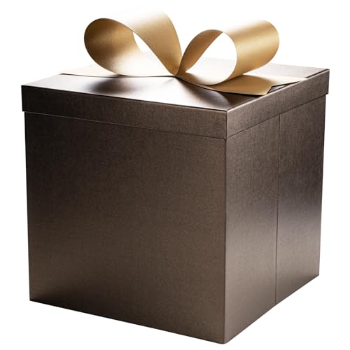 LaRibbons Large Gift Boxes with Lids 10x10x10 Inches Brown Coffee Square Foldable Gift Boxes for Birthday Wedding Christmas Baby Shower Party All Occasion - Image 1