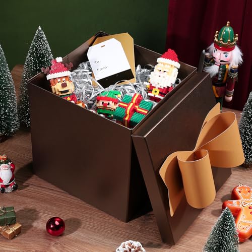 LaRibbons Large Gift Boxes with Lids 10x10x10 Inches Brown Coffee Square Foldable Gift Boxes for Birthday Wedding Christmas Baby Shower Party All Occasion - Image 3