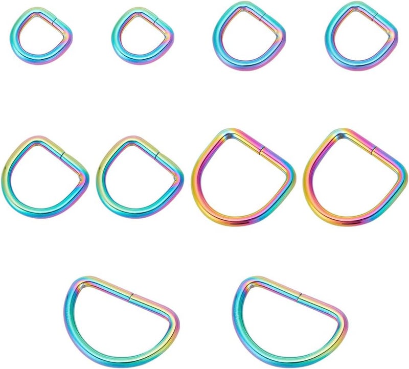 كلاراكو klarako 10 قطع من حلقات معدنية متعددة الأغراض بألوان قوس قزح، 13.5/16/20/26/32 مم حلقات معدنية نصف دائرية على شكل حرف D، مشبك، ملحقات DIY لسلاسل المفاتيح وحقائب الأمتعة والملابس ومشاريع الخياطة - Image 1