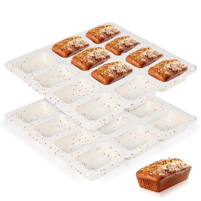 CAKETIME Mini Loaf Pan Silicone Mini Bread Loaf Pans 12 Cups for Baking Bread Brownie Cornbread Cheesecake Soap Nonstick 2 Pack Confetti