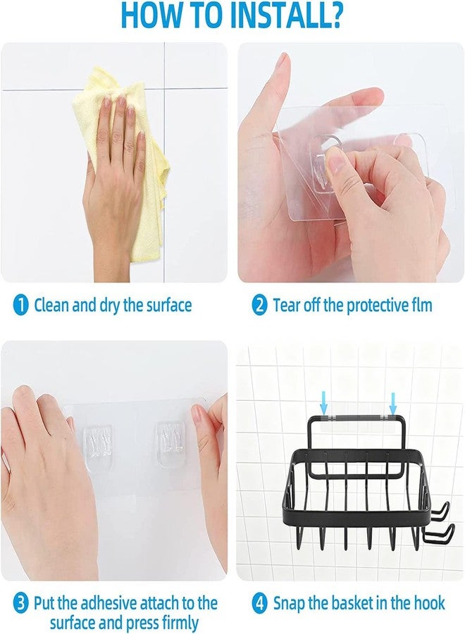 ZENSEWEN 304 Stainless Steel Shower Soap Holder, Rustproof Adhesive Wall-Mounted Soap Dish with 2 Hooks & 2 Shaving Razor Holders, Square Soap Tray for Bathroom & Kitchen - Image 4