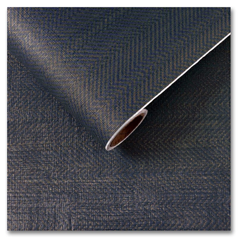 CRE8TIVE Denim Blue Gold Grasscloth Peel and Stick Wallpaper Textured Herringbone Grass Cloth Contact Paper Self Adhesive Metallic Linen Fabric Removable Wallpaper for Cabinets Shelves Liners 12x80