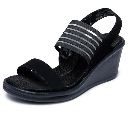 Skechers Cali Women's Rumblers-Sci-Fi Wedge Sandal, Black, 10 M US - Image 1