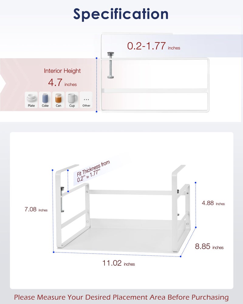 Nxconsu 2 Pack Under Shelf Storage Organizer, Adjustable Knob-Lock Hanging Basket for Kitchen Cabinet Pantry Cupboard Desk, Heavy Duty Metal, 30LB, White, Small(11.02" W×8.85" D, Interior H 4.88") - Image 2