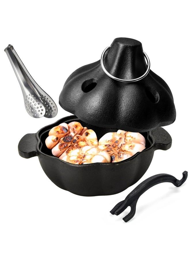 IPROUDER Cast Iron Garlic Roaster with Handle, Smoker Roaster, Garlic Cooker, Cast Iron Baker, Mini Roasting Pot, Potato Baker, Mini Cocotte, Used in the Kitchen Oven or Outdoors on a BBQ Grill Stove - Image 1