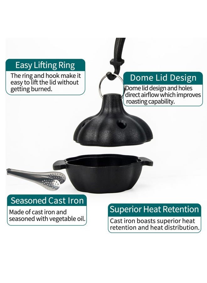 IPROUDER Cast Iron Garlic Roaster with Handle, Smoker Roaster, Garlic Cooker, Cast Iron Baker, Mini Roasting Pot, Potato Baker, Mini Cocotte, Used in the Kitchen Oven or Outdoors on a BBQ Grill Stove - Image 3