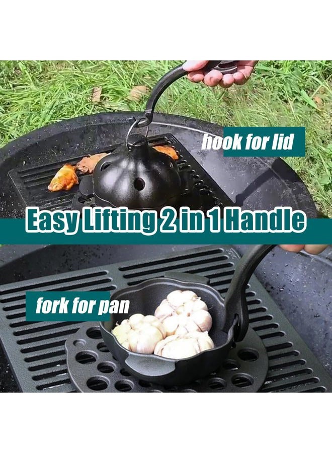 IPROUDER Cast Iron Garlic Roaster with Handle, Smoker Roaster, Garlic Cooker, Cast Iron Baker, Mini Roasting Pot, Potato Baker, Mini Cocotte, Used in the Kitchen Oven or Outdoors on a BBQ Grill Stove - Image 4