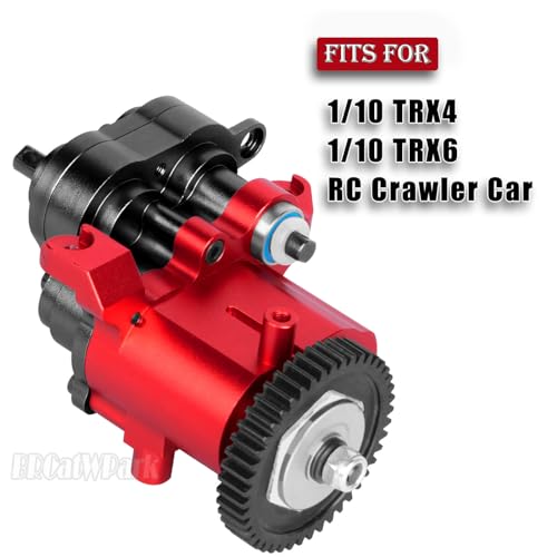 BRCatWPark 2 Speed Transmission Gearbox wMetal Internal Gears and Bearings Upgrades Part for 110 TRX4 TRX6 RC Crawler CarRC Aluminum Transmission GearboxBlackRed - Image 5
