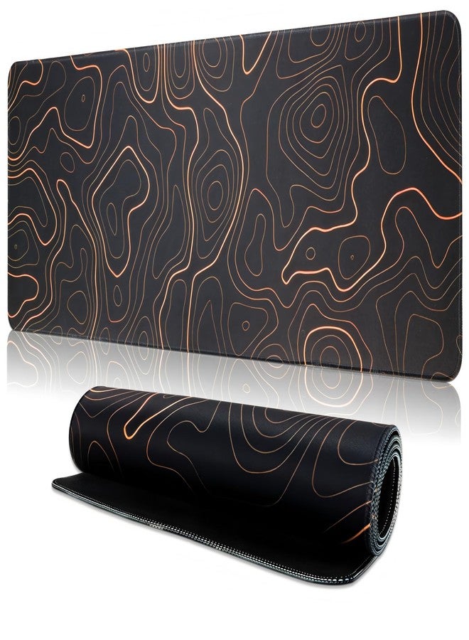 MAGLAUG Mouse Pad Gaming Mousepad, 31.5 x 11.8in Large Desk Mat Keyboard Pads Extend Long XL Mouse Mat with Non-Slip Base Desk Accessories for Home Office Keyboard Mouse (Black Topographic Orange) - Image 1